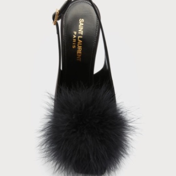 Saint Laurent Mae Feather Slingback Cocktail Sandals - Picture 3 of 12